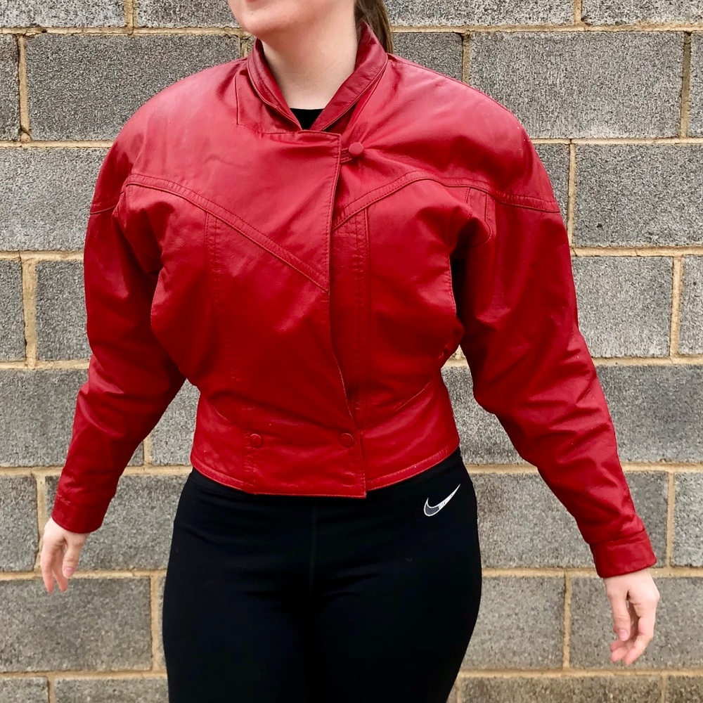 Vintage 80s Red Leather Biker Jacket